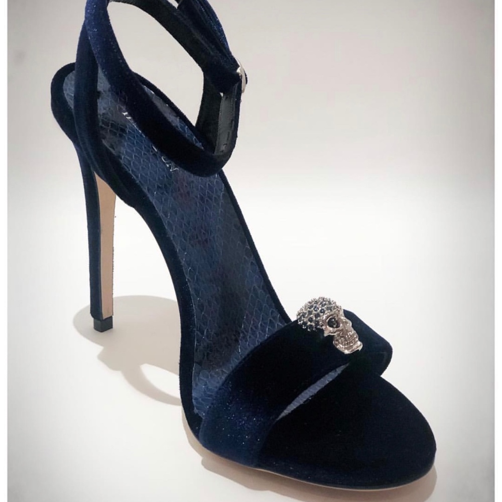 Velvet Ankle-Strap Sandal Heel